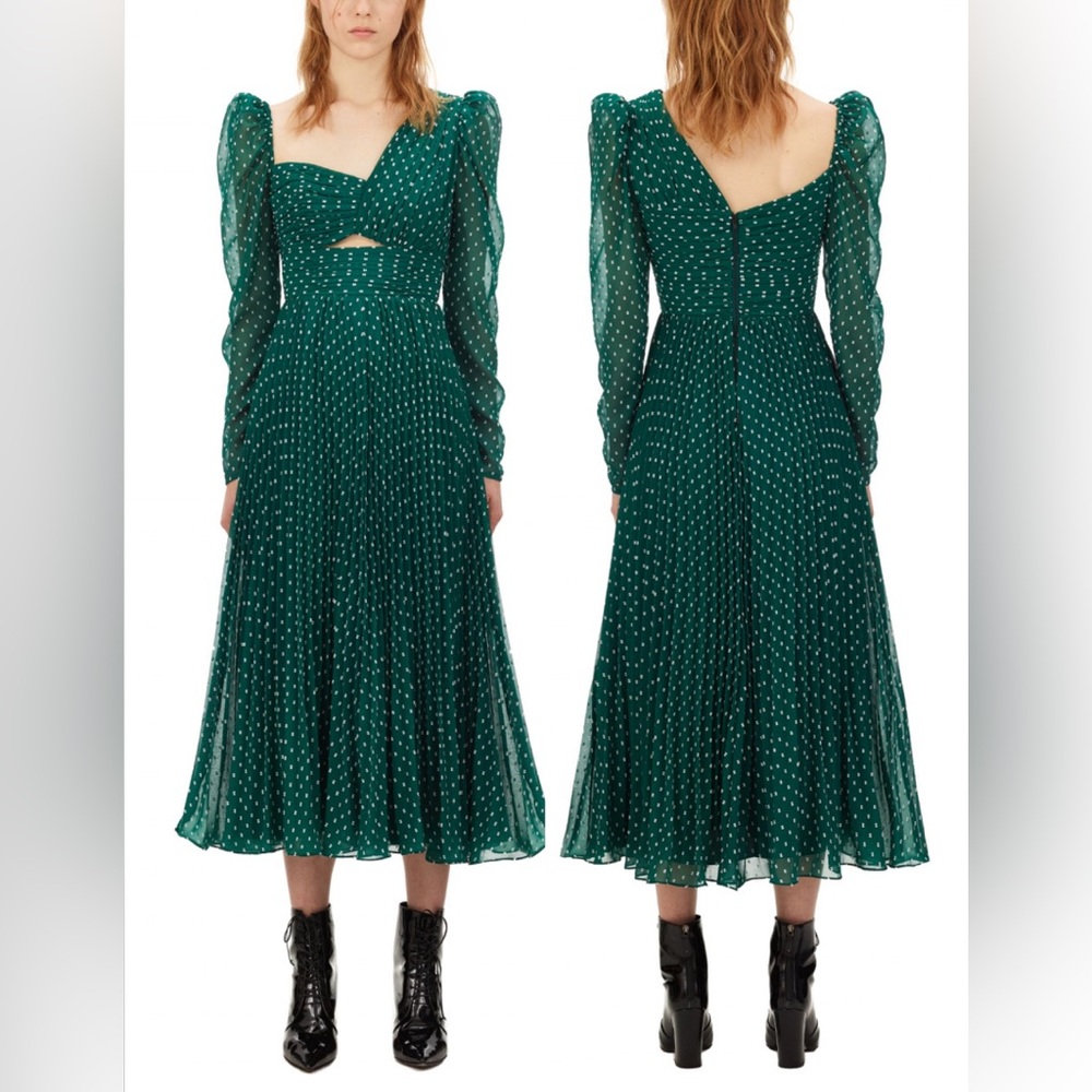 (NWOT) Self-Portrait - Plumetis Midi Dress (Dark Green)